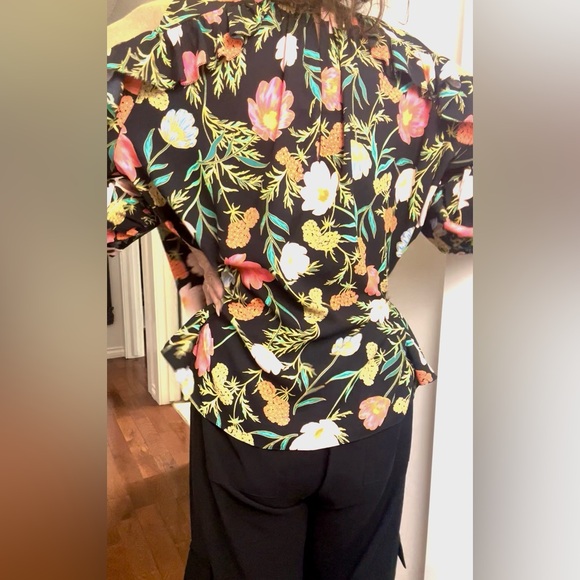 kate spade Black Blossom Floral Cold Shoulder Top Blouse - Picture 7 of 10